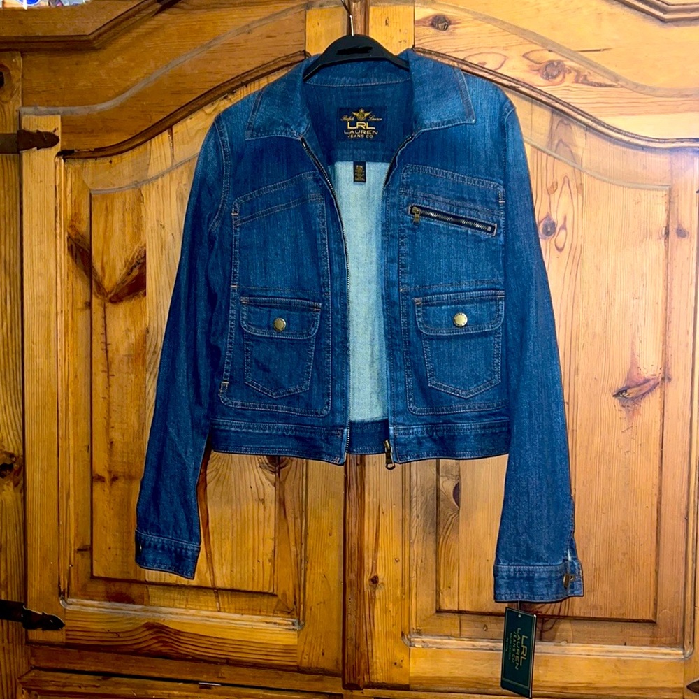 Ralph Lauren Jean jacket RLR womens M petite zip front snap pockets